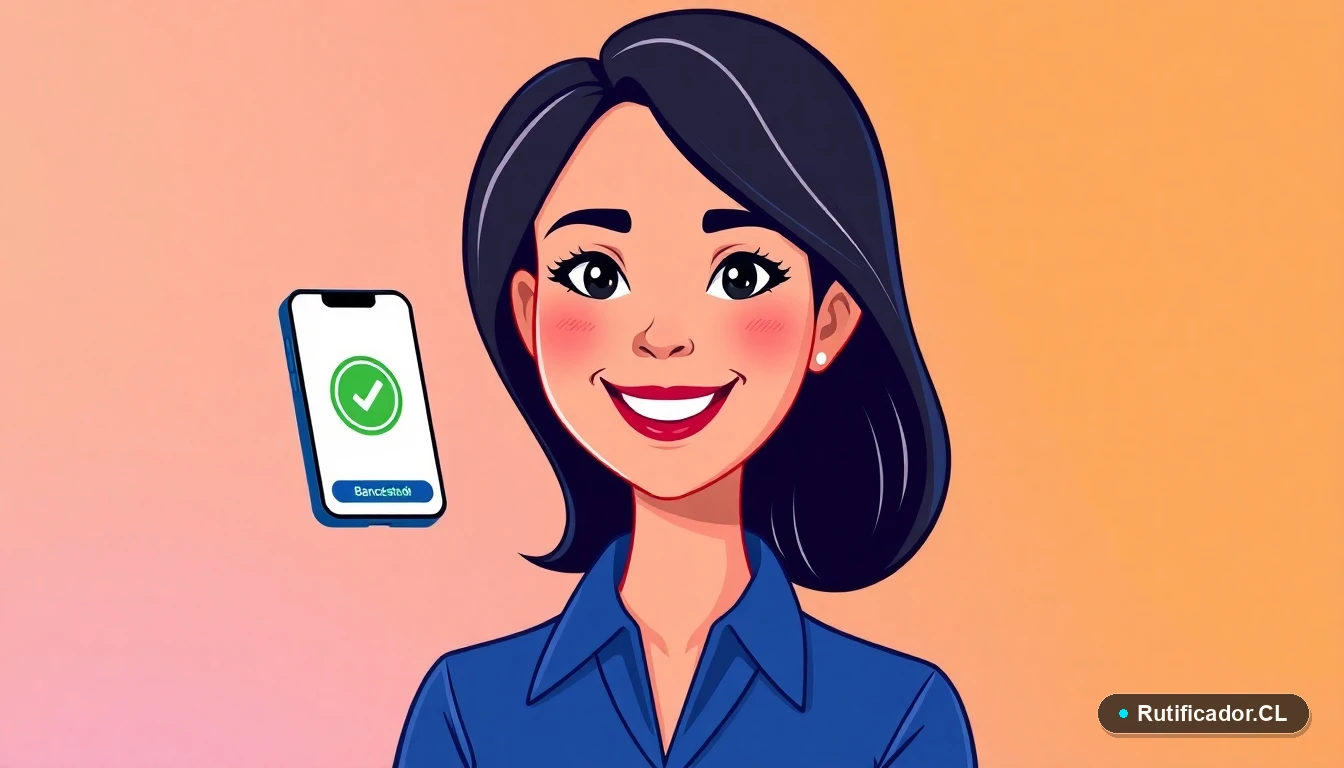 Mujer actualizando la aplicación móvil de BancoEstado de forma segura en su teléfono.