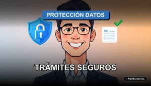 Ilustración corporativa sobre la actualización de la Ley de Protección de Datos en Chile, guía para realizar trámites en línea de forma segura.