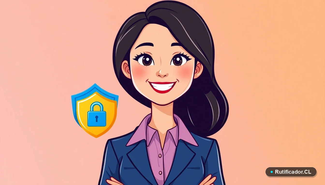 Ilustración de una profesional chilena protegiendo su ClaveÚnica con una llave digital y un escudo de seguridad.