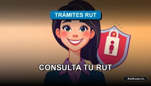 Mujer profesional chilena sonriente con documento digital flotante al lado, ilustración plana corporativa.