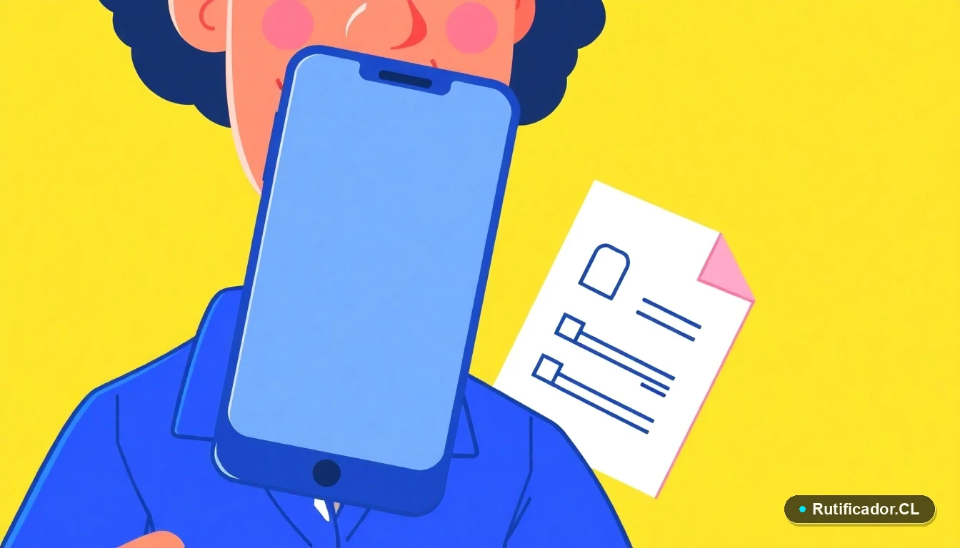 Ilustración plana de un teléfono inteligente y un documento digital flotantes, representando la consulta de datos en línea de forma abstracta y segura.