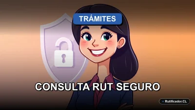 Ilustración de una profesional chilena sonriente junto a un escudo digital flotante, guía para consultar el RUT de forma legal.