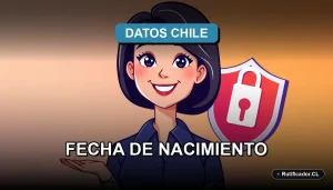 Ilustración de una profesional chilena sonriente junto a un escudo digital flotante, representando la protección de datos personales.