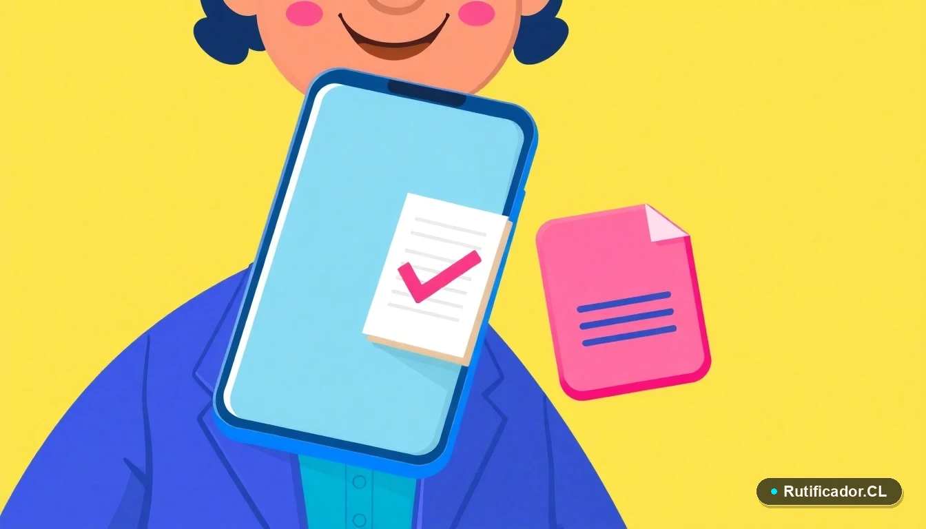 Iconos de trámite digital seguro: un teléfono inteligente y un documento con check, estilo plano y colorido.