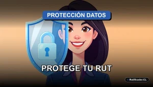 Ilustración de una profesional chilena protegiendo su información personal con un escudo digital flotante.