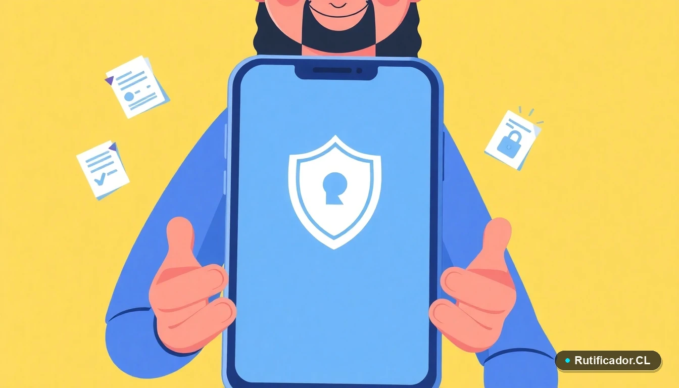 Dispositivo móvil y documentos estilizados que representan la consulta digital segura del informe Dicom, ilustración plana.