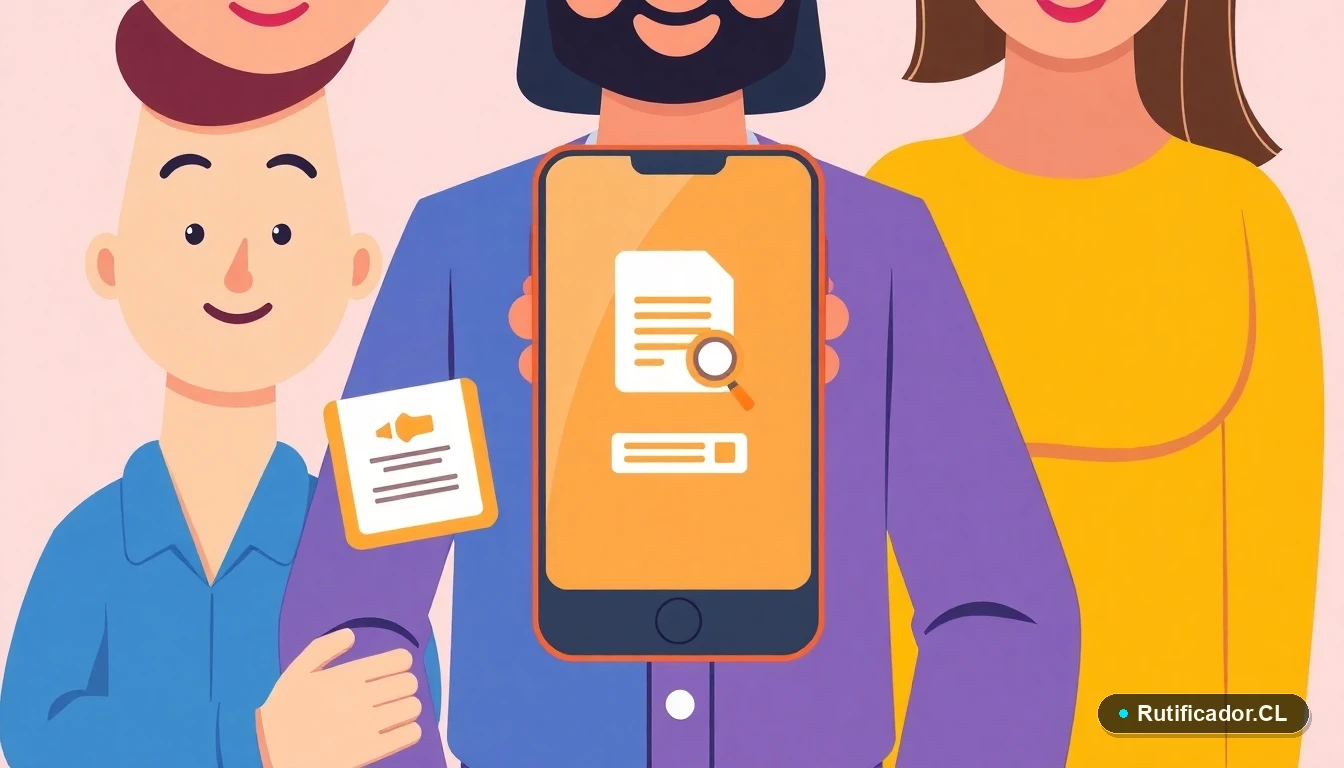 Ilustración plana de un teléfono inteligente y un documento digital estilizados flotando, representando la consulta digital del puntaje PAES.