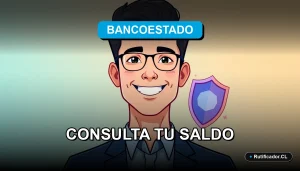 Hombre sonriente consultando saldo de su Cuenta RUT de forma segura en ilustración corporativa.