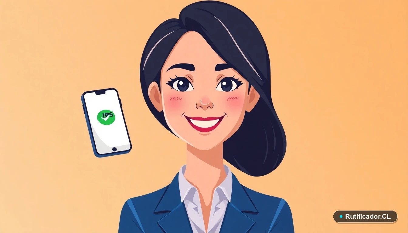 Mujer chilena consultando pagos IPS en su celular de forma segura, ilustración plana.