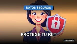 Ilustración de una profesional chilena sonriente junto a un escudo digital flotante que protege su información personal, estilo corporativo colorido.