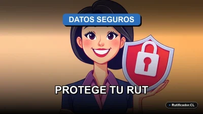 Ilustración de una profesional chilena sonriente junto a un escudo digital flotante que protege su información personal, estilo corporativo colorido.