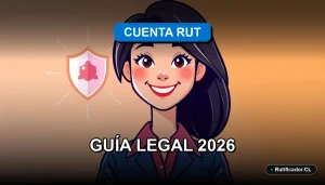 Persona usando su Cuenta RUT BancoEstado de forma segura con un escudo digital flotante que protege sus datos, ilustración plana.