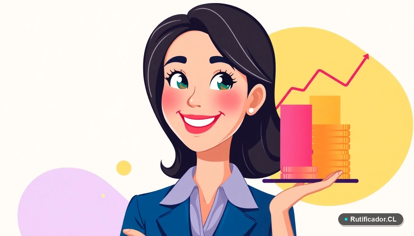 Ilustración plana de una profesional mujer junto a un gráfico de monedas creciente, simbolizando el aumento de límites financieros de la Cuenta RUT para 2026.