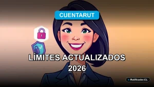 Ilustración de una profesional mujer sonriente junto a un escudo digital flotante, representando la seguridad de la Cuenta RUT con sus nuevos límites para 2026.