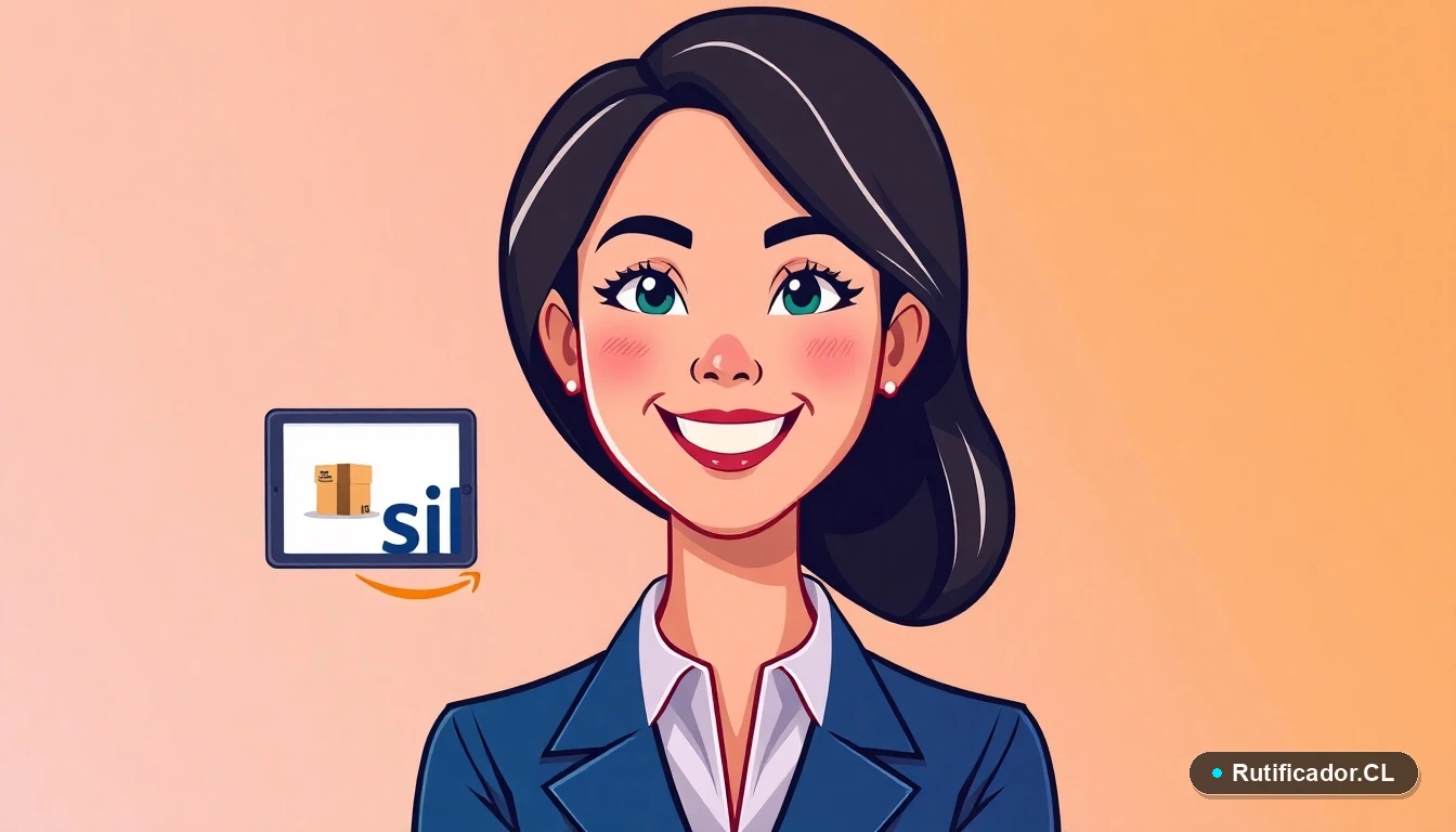 Ilustración de una profesional chilena realizando la declaración de compras en Amazon ante el SII de forma digital y segura.