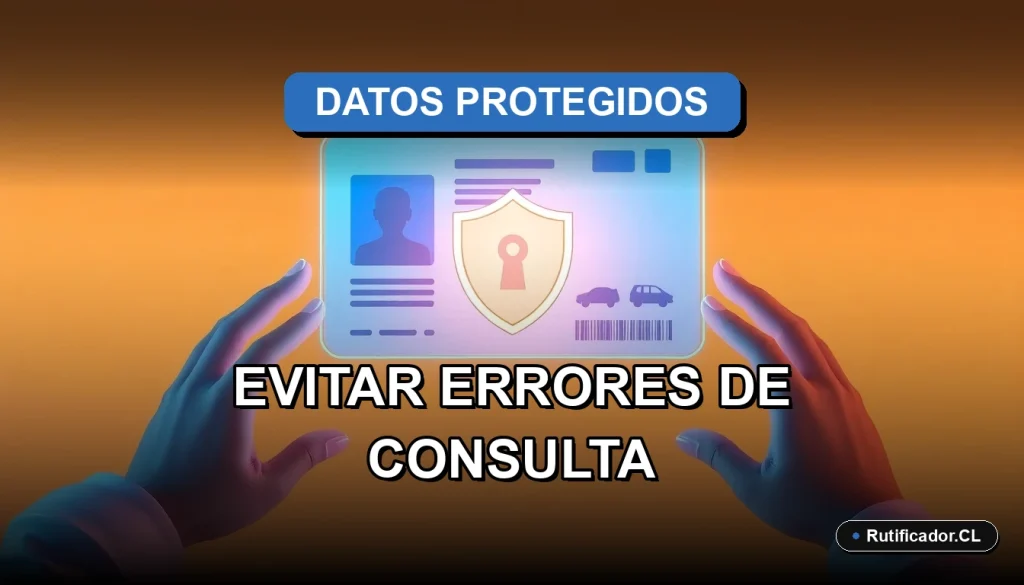 Persona evitando errores al consultar RUT y patentes en Chile, con elementos de seguridad digital.