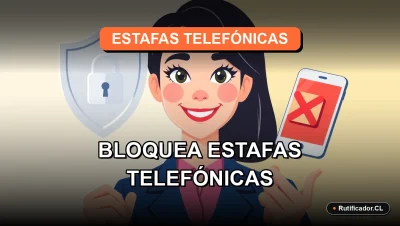 Ilustración de guía legal para bloquear estafas telefónicas en Chile, personaje profesional junto a escudo digital flotante.
