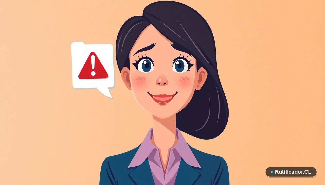 Mujer profesional preocupada revisando un documento digital con advertencia, representando errores comunes en trámites online.