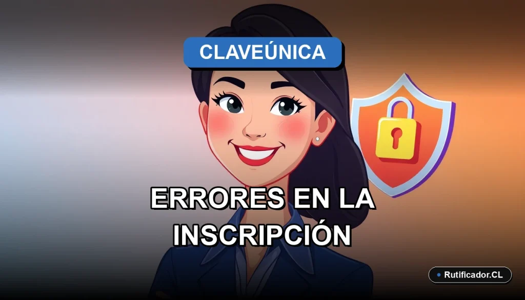 Joven profesional chilena sonriendo junto a un escudo digital flotante, ilustración plana sobre fondo degradado. Representa errores comunes en trámites con ClaveÚnica y cómo evitarlos.