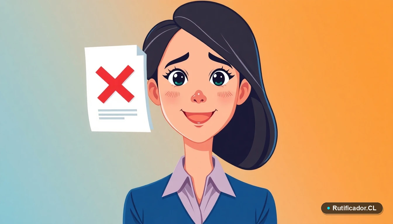 Ilustración de mujer preocupada revisando un documento digital con error, representando problemas comunes en inscripción PDT.