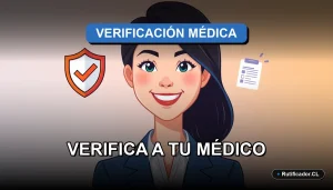 Ilustración corporativa sobre cómo verificar el título de un médico en Chile de forma segura y confiable.