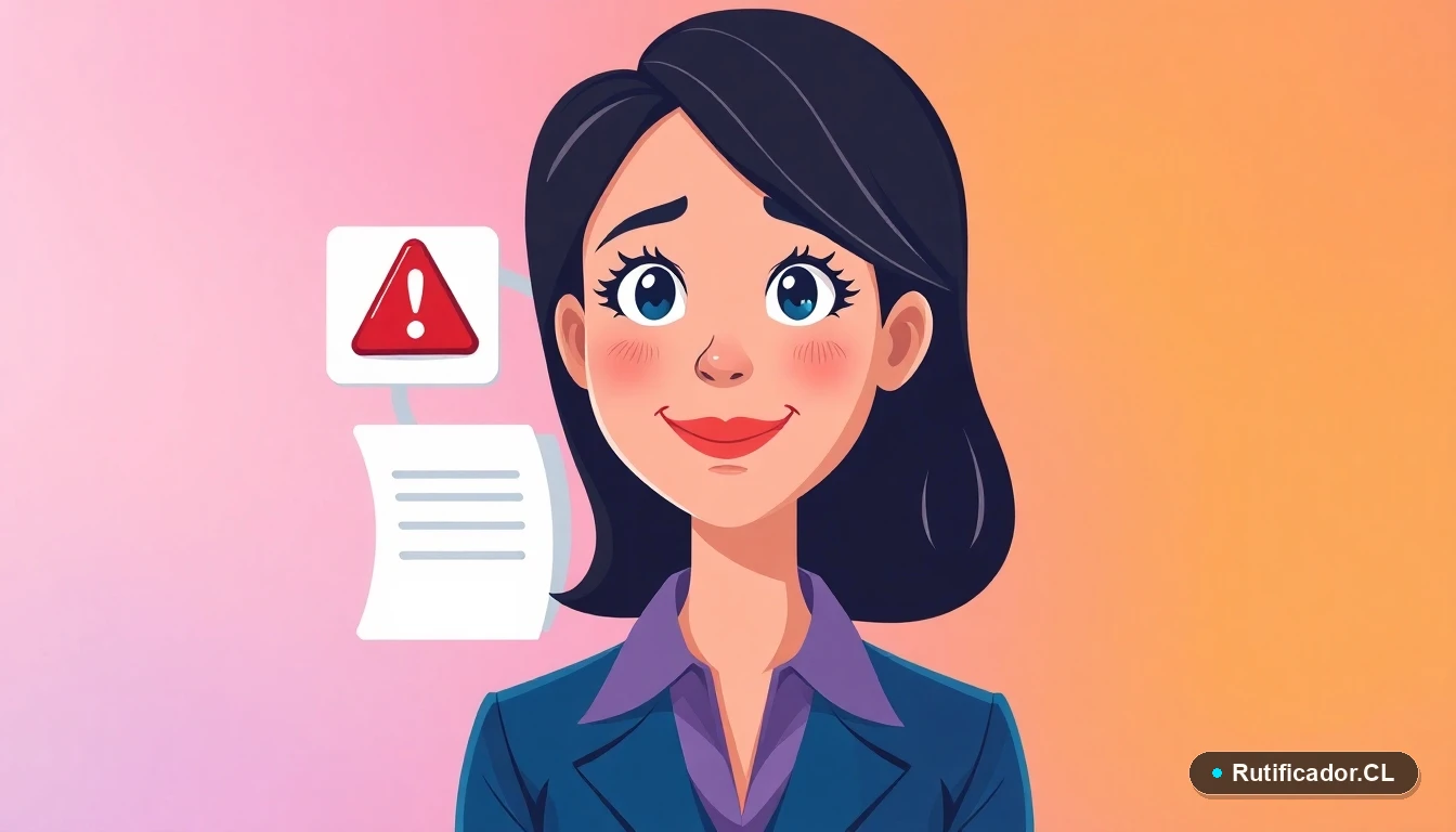 Mujer preocupada revisando documento digital con advertencia sobre verificación de títulos médicos en Chile.