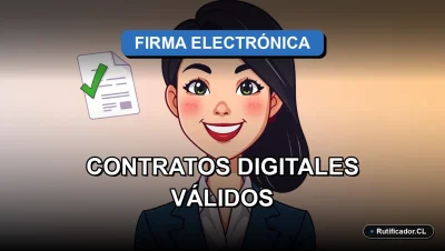 Ilustración corporativa sobre firma electrónica avanzada y contratos digitales legales en Chile usando RUT.