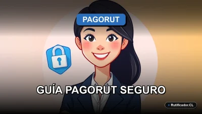 Ilustración corporativa de una profesional joven sonriente junto a un escudo digital, representando seguridad legal en trámites con PagoRUT en Chile.