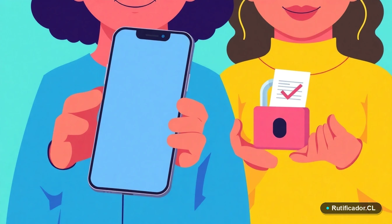 Ilustración de un teléfono inteligente y un candado flotantes representando la seguridad del trámite online de bloqueo de cédula