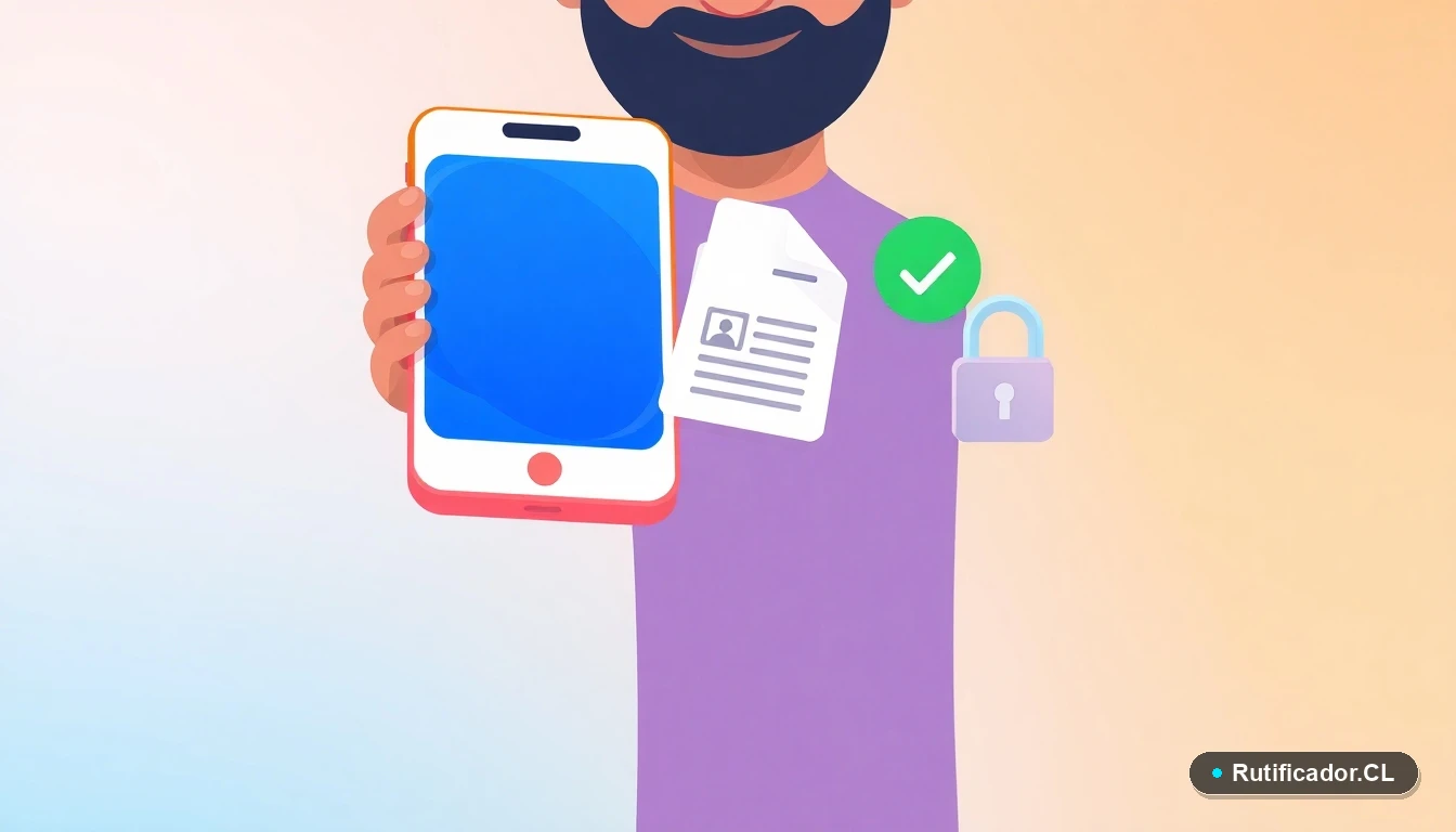 Iconos digitales flotantes: un teléfono, un documento con check y un candado, representando el proceso seguro de bloqueo de cédula.