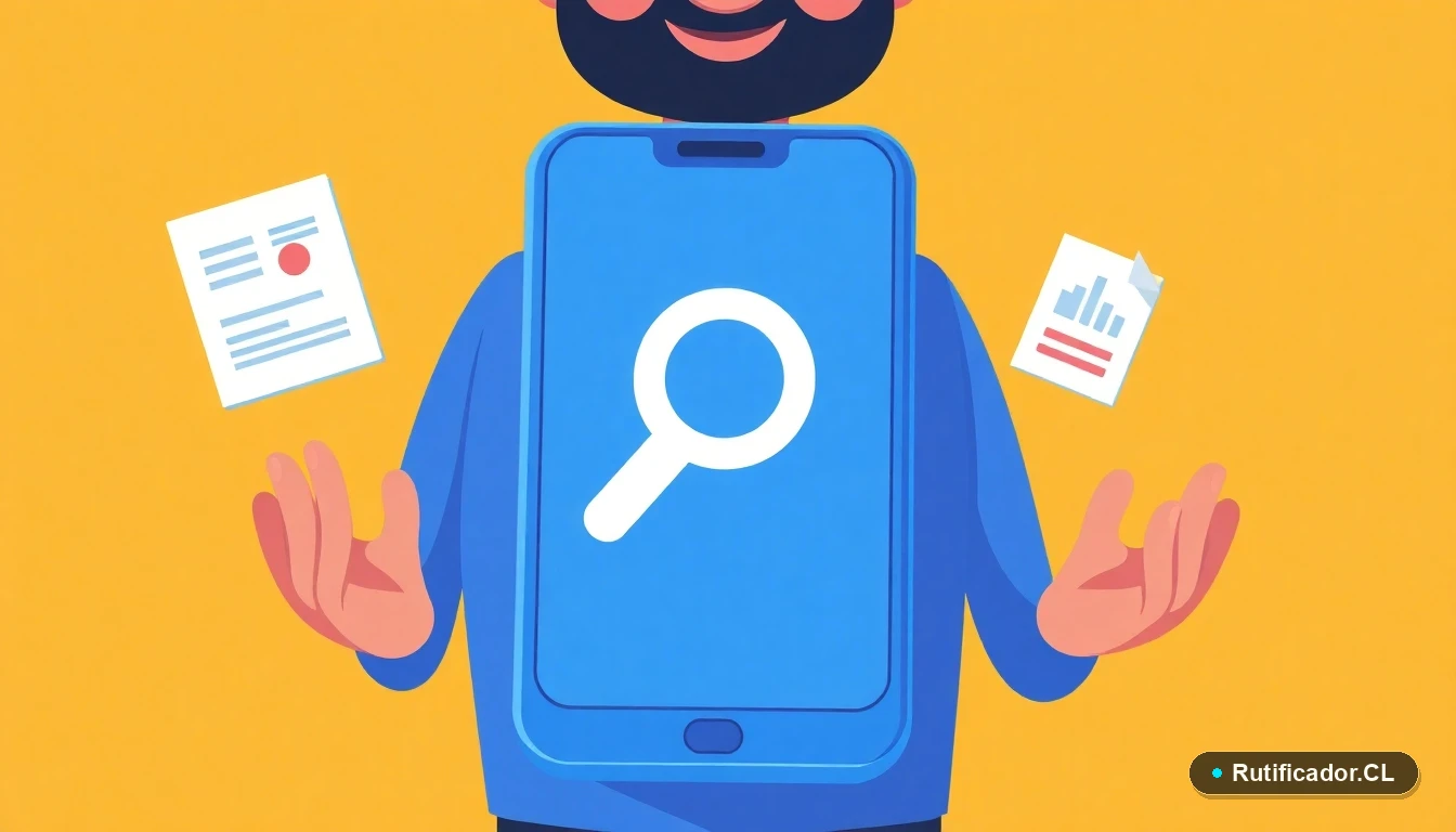 Concepto de búsqueda digital segura: smartphone y documentos estilizados para consultas en línea.