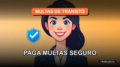Guía para pagar multas de tránsito en Chile de forma segura y sin estafas. Personaje profesional amable con escudo digital flotante.