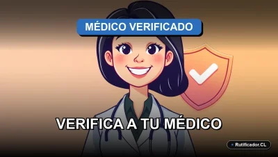 Ilustración de una profesional de la salud sonriente junto a un escudo flotante que representa la verificación legal de títulos médicos en Chile.