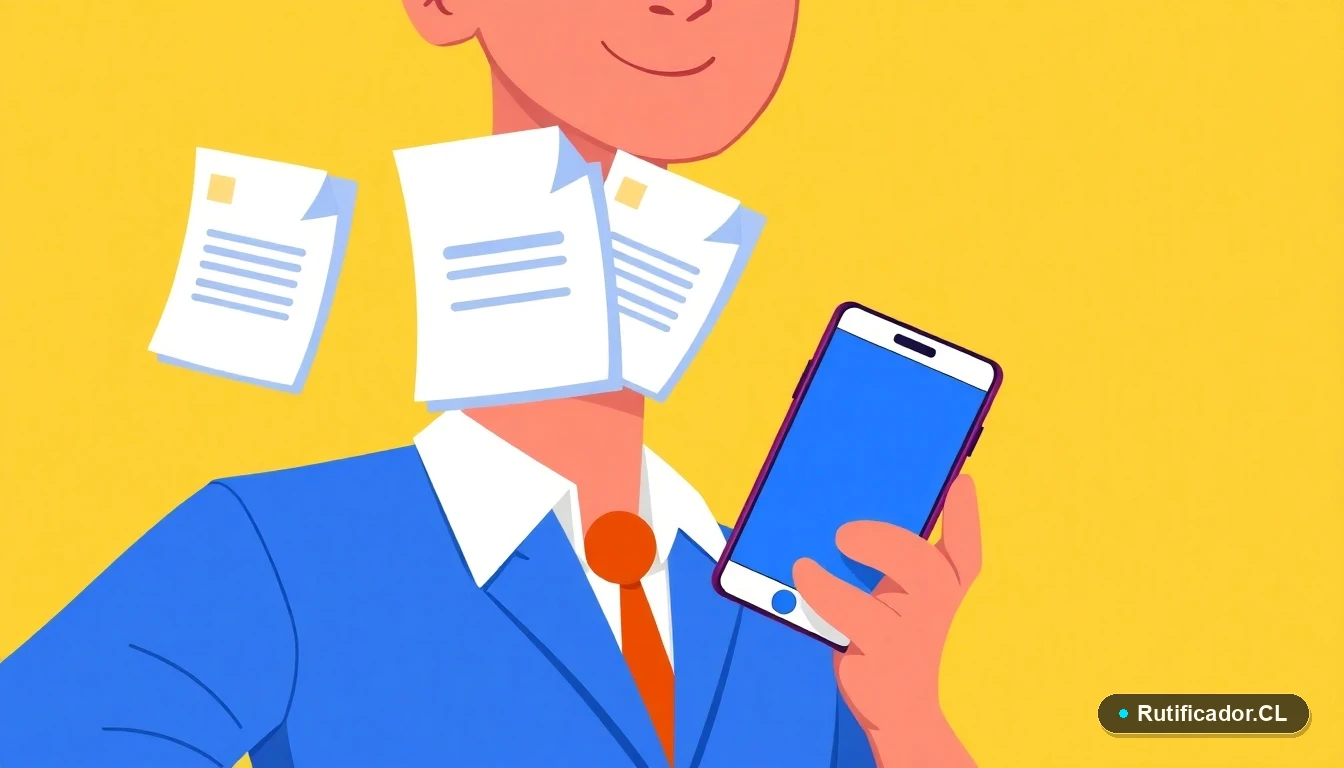 Trámites digitales de bonos del estado representados por documentos y un teléfono estilizados flotando, ilustración plana moderna y colorida.