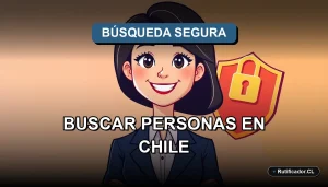 Ilustración de una abogada chilena sonriente junto a un escudo digital flotante, guía legal para buscar personas de forma oficial.