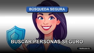 Ilustración de una profesional chilena sonriente junto a un escudo digital flotante, representando la búsqueda legal de personas en Chile.