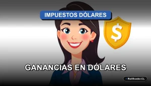Ilustración vectorial para guía legal sobre cálculo de impuestos por ganancias en dólares en Chile 2026.