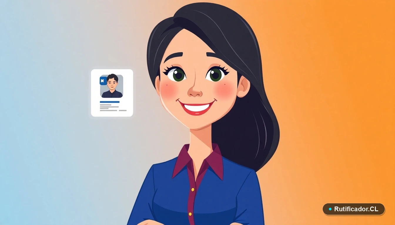 Ilustración de una profesional chilena junto a su cédula de identidad, representando el proceso seguro de cambio de nombre.