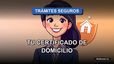 Mujer profesional sonriente junto a un escudo digital flotante, ilustración plana y colorida sobre trámites legales en Chile.