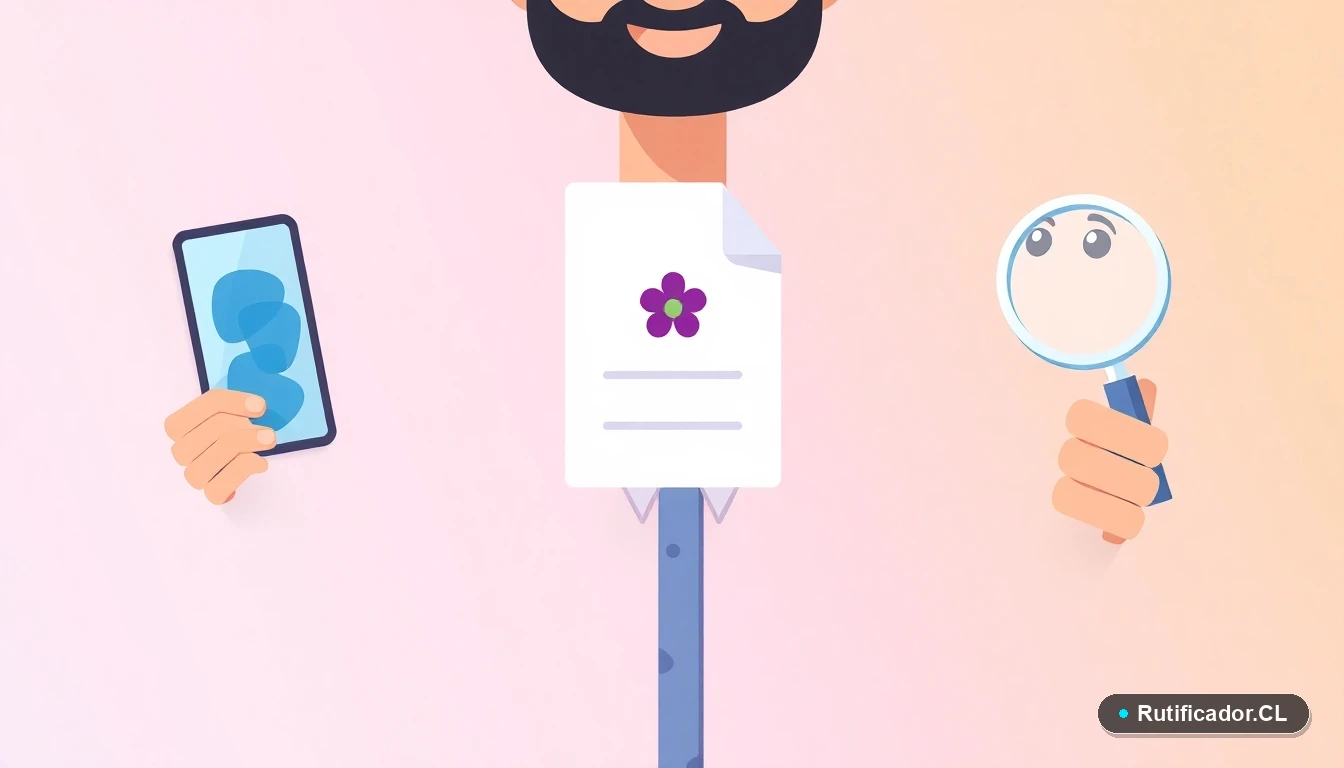 Iconos de documento digital, smartphone y lupa que representan la búsqueda y publicación de obituarios en plataformas digitales.