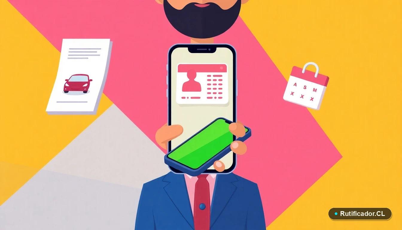 Iconos de trámites digitales para conductor: documento, teléfono y calendario. Ilustración plana de procesos legales.