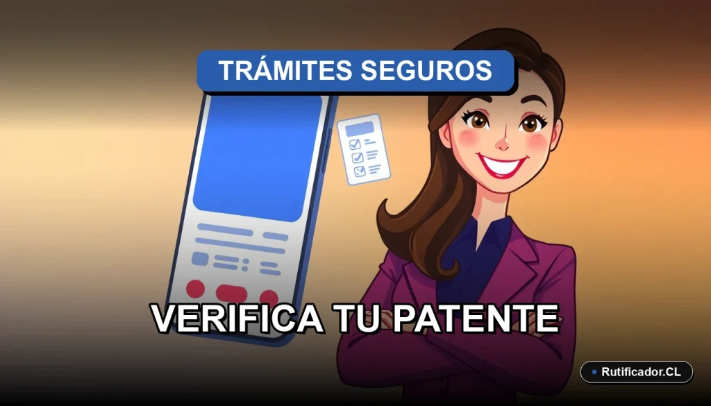 Guía legal 2026: Persona revisando la patente de su auto en un celular de manera segura, ilustración plana corporativa.