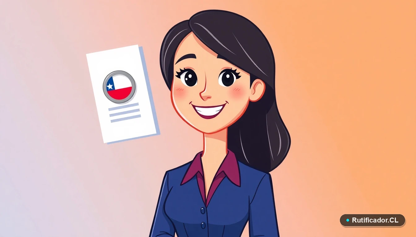 Mujer profesional con documento digital de certificado de nacimiento extranjero para trámite de matrícula en Chile
