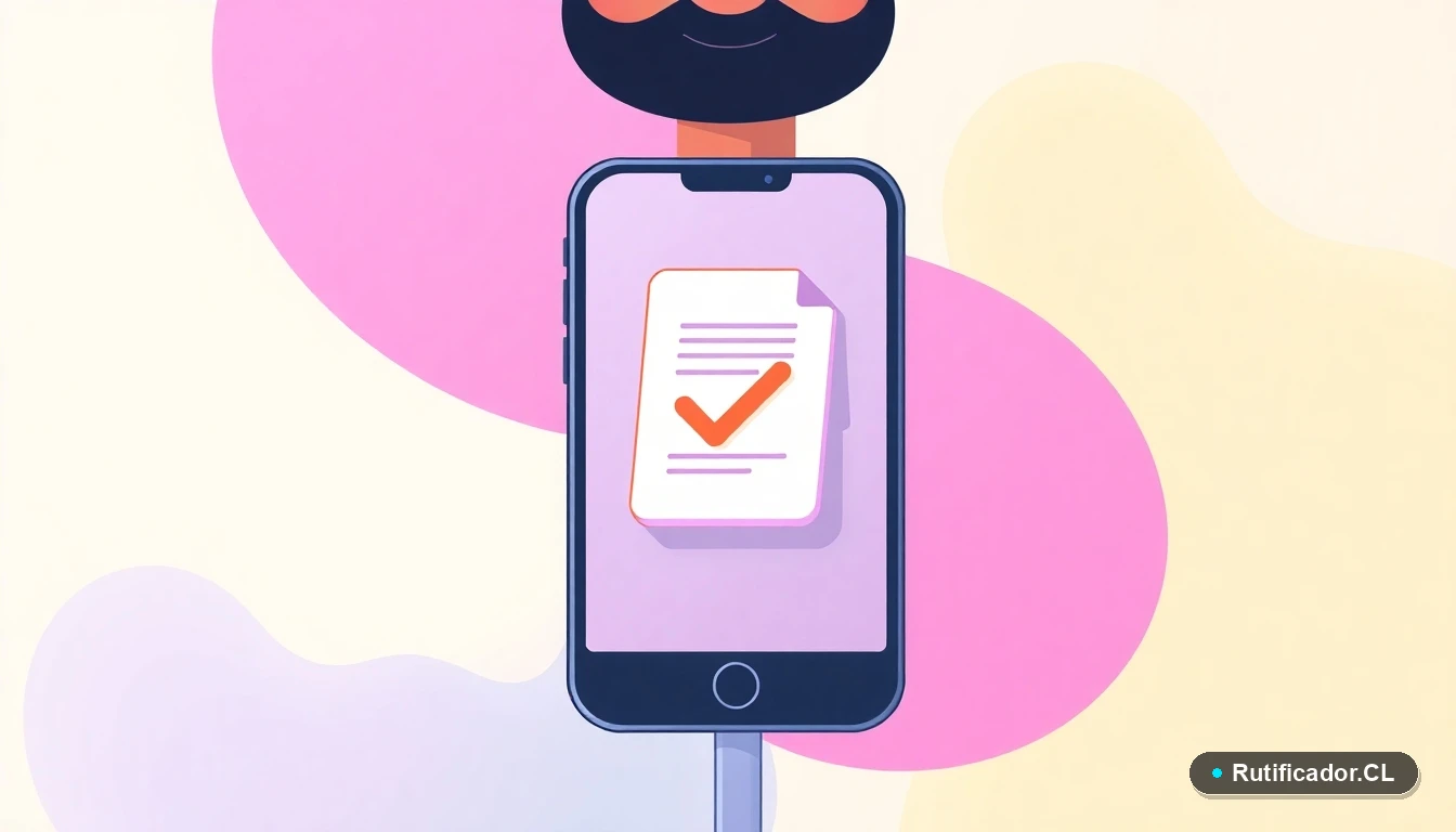 Ilustración plana de un teléfono inteligente y un documento digital flotante, representando la consulta segura de resultados académicos en línea.