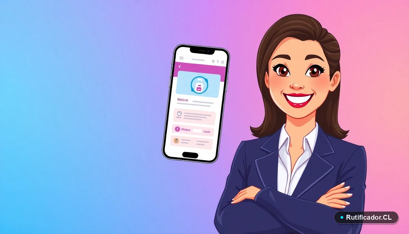 Mujer profesional verificando farmacia de turno en su smartphone de forma segura en Chile.
