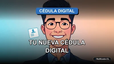 Hombre sonriente con cédula de identidad digital flotante, guía 2026, trámite en Chile.
