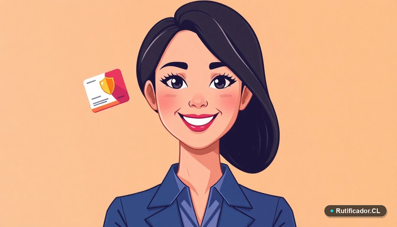 Mujer sonriente junto a la nueva cédula de identidad digital chilena, ilustración plana y moderna.