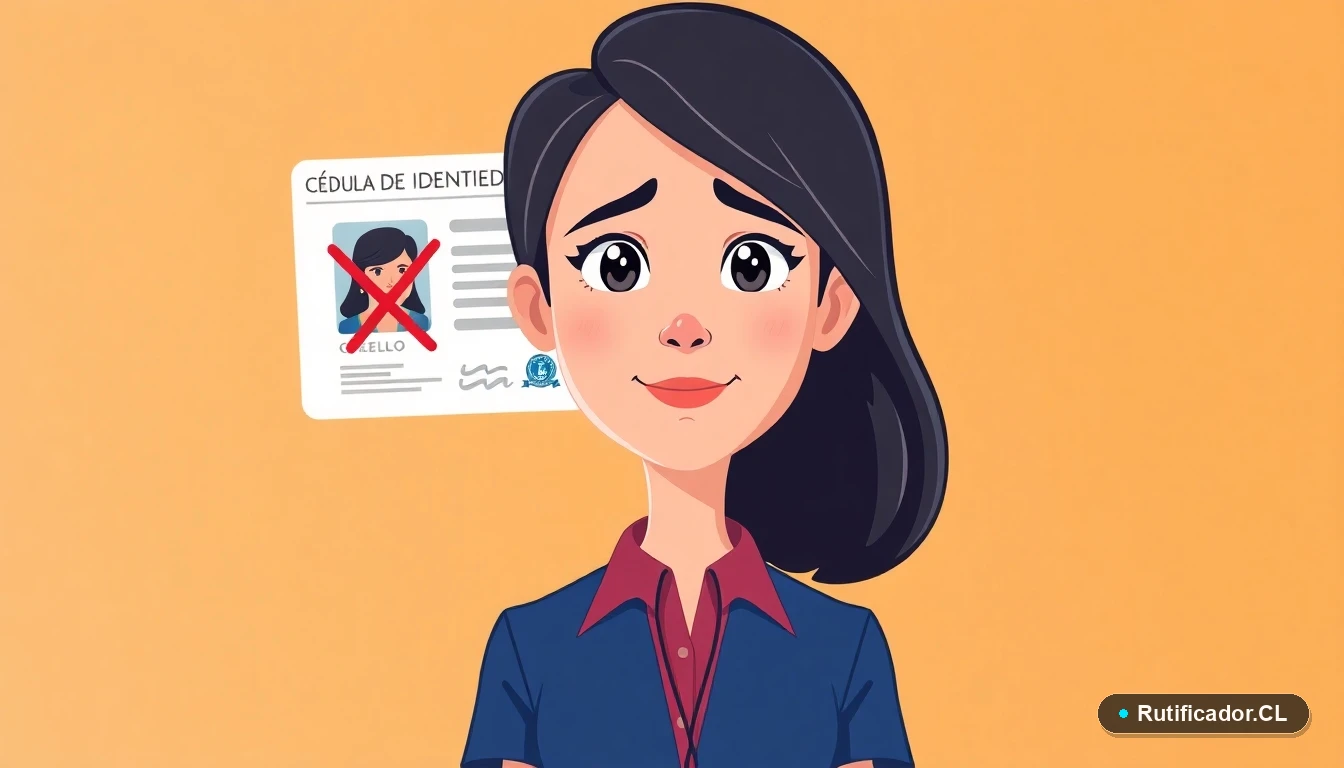 Mujer preocupada con cédula de identidad chilena bloqueada - ilustración vectorial