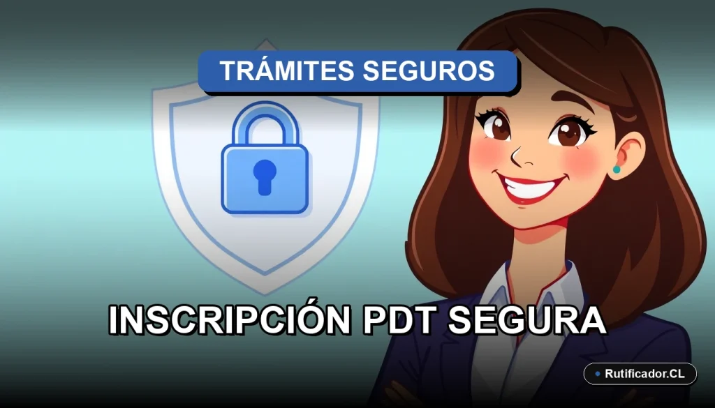 Joven chilena sonriente con documento digital flotante al lado, ilustración plana y colorida sobre inscripción PDT con ClaveÚnica.