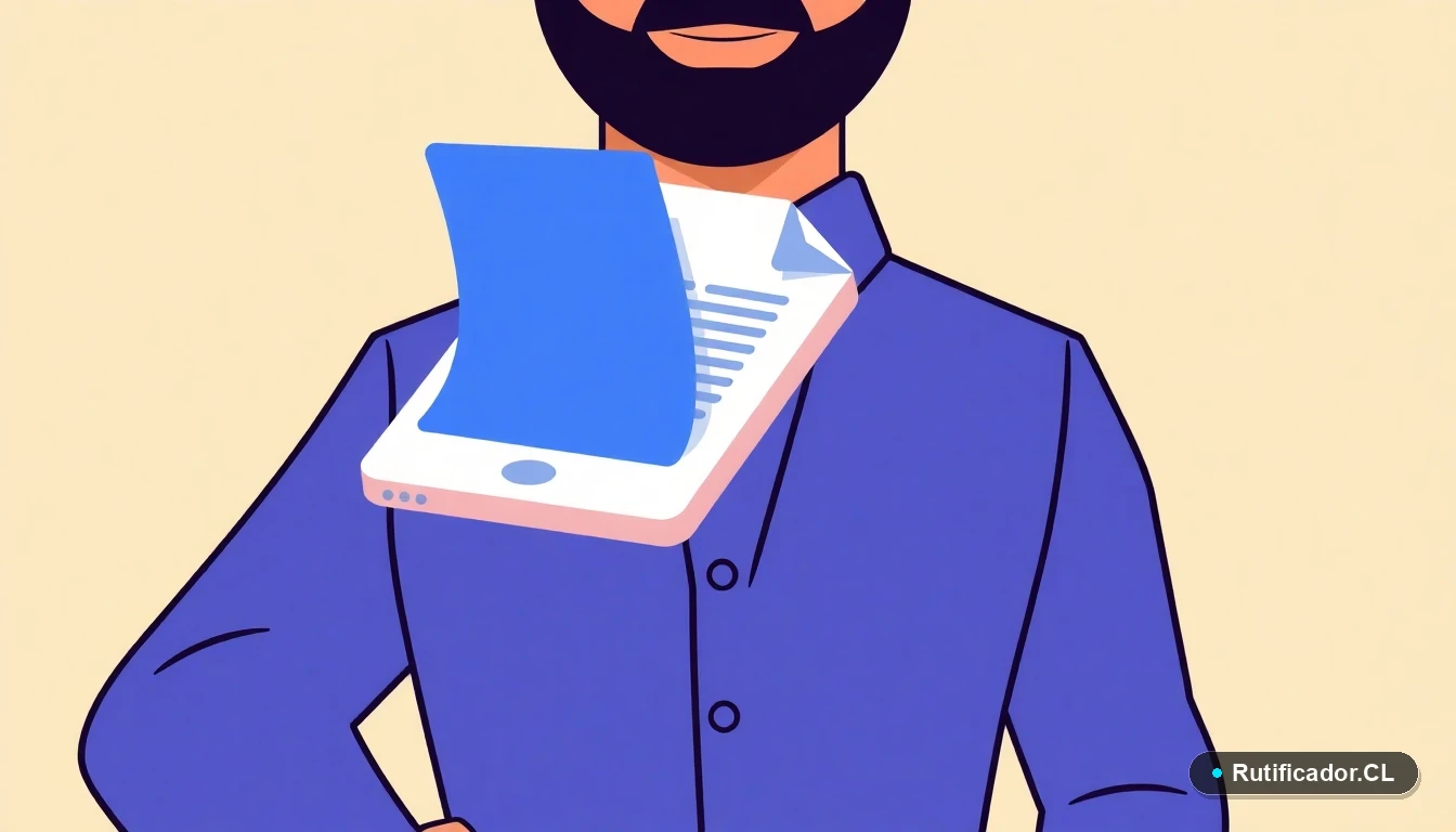 Ilustración plana de un teléfono inteligente y un documento digital flotantes, representando trámites digitales seguros con PagoRUT.